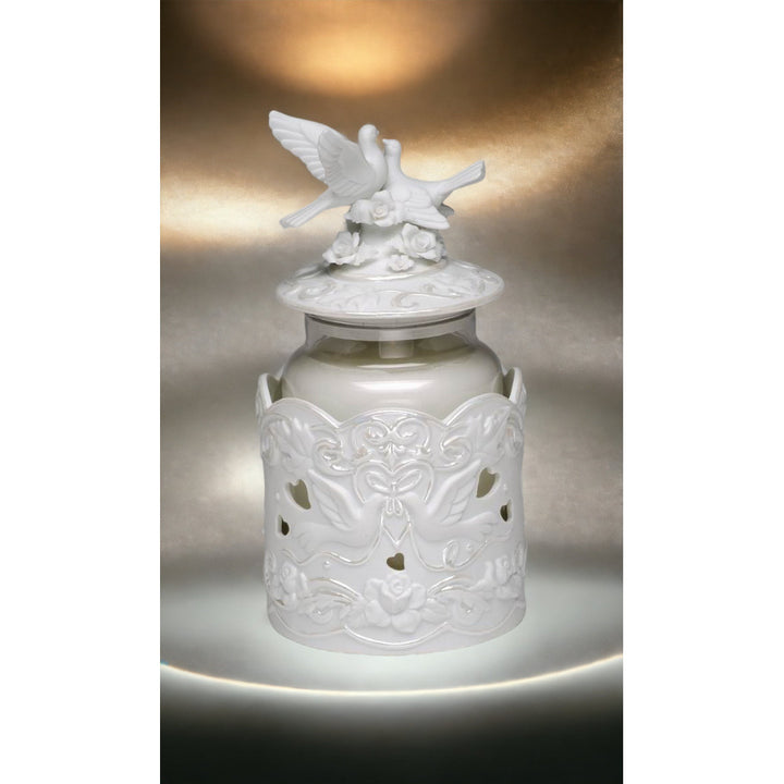 Hand Crafted White Dove Candle Jar Topper 4.25"D x 3.75"H Gift Image 1