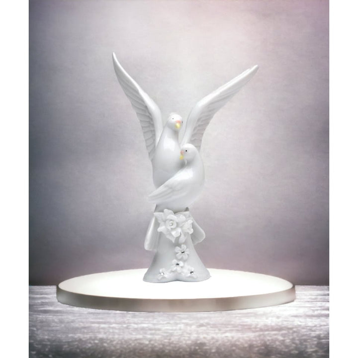 Ceramic Peace Dove Figurine with White Rose Wedding Anniversary Decor Gift 3.75" Image 3