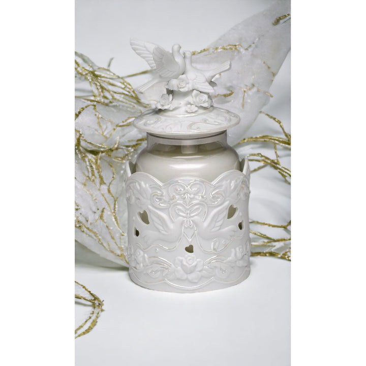 Hand Crafted White Dove Candle Jar Topper 4.25"D x 3.75"H Gift Image 2