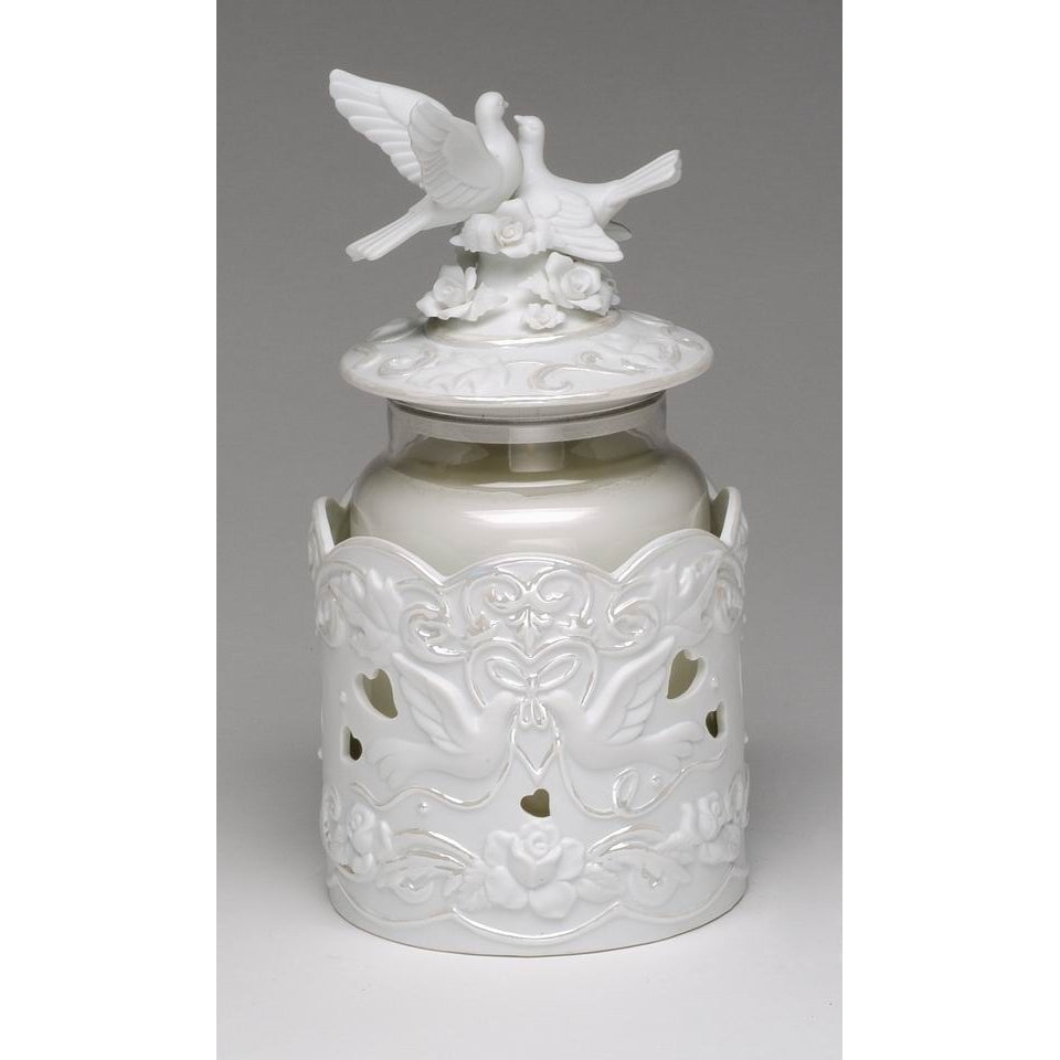 Handcrafted Ceramic White Doves Candle Jar Holder 4.75In Wedding Anniversary Decor Image 3