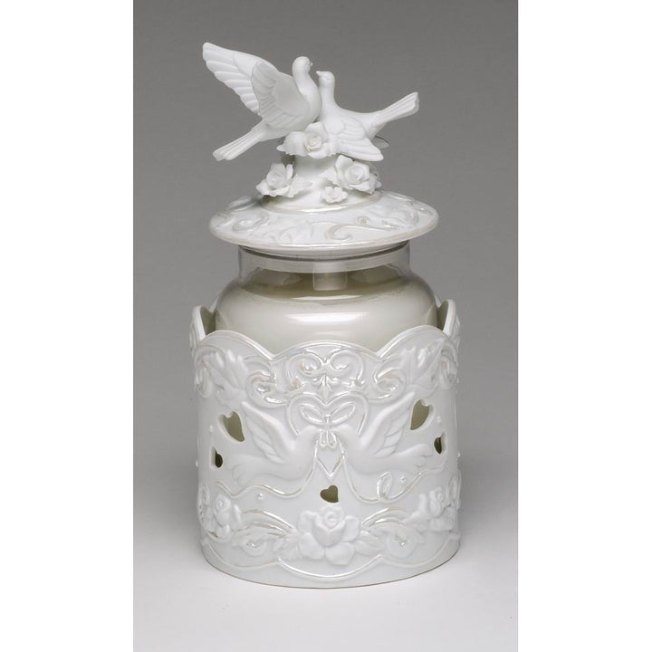 Handcrafted Ceramic White Doves Candle Jar Holder 4.75In Wedding Anniversary Decor Image 3