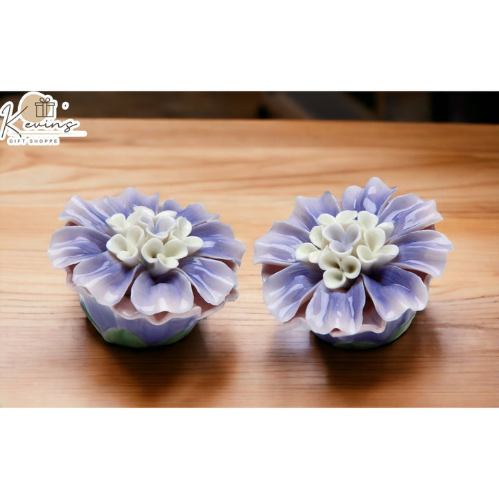 Ceramic Dahlia Flower Salt and Pepper Shakers 2.5 inch Gift Image 2