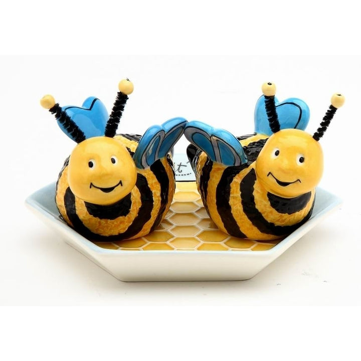 Let it Bee Bumblebee Salt Pepper Shakers with Plate Set of 3 Image 3