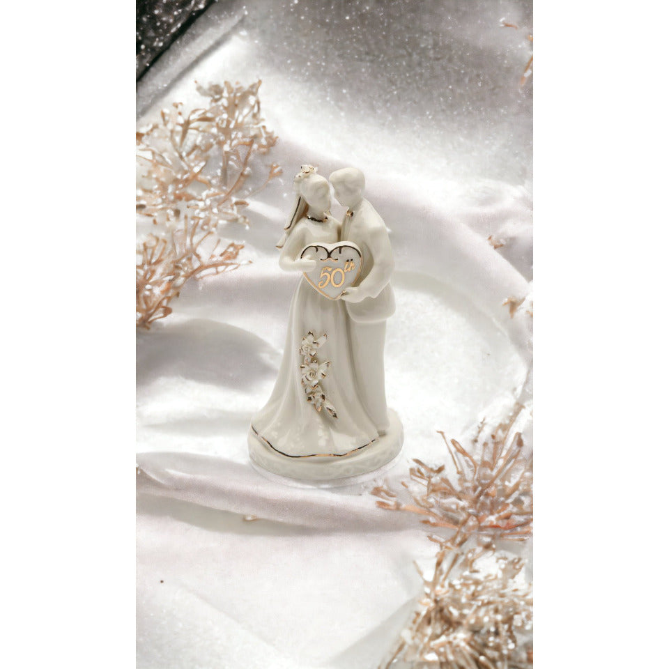 50th Anniversary-The Golden Anniversary-Hand Crafted Ceramic Cake Topper with Golden AccentsAnniversary Dcor, Image 3