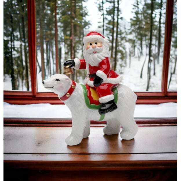 Ceramic Santa Riding Polar Bear Salt and Pepper Shakers Holiday Image 2