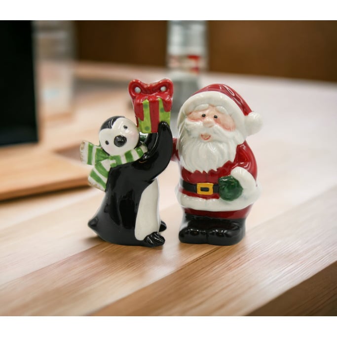 Ceramic Santa Claus Penguin Salt and Pepper Shakers Holiday Gift Image 2