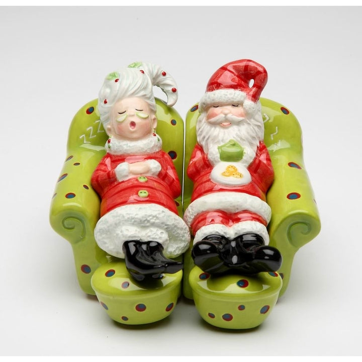 Ceramic Santa and Mrs Claus Taking a Nap Salt and Pepper Shakers Holiday Decor Image 3