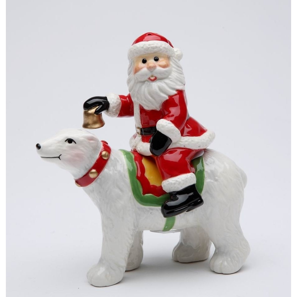 Ceramic Santa Riding Polar Bear Salt and Pepper Shakers Holiday Image 3