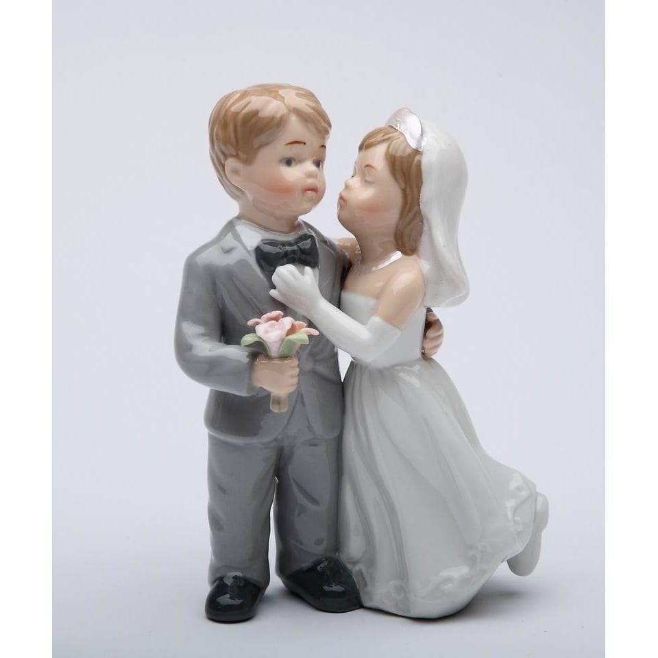 Hand Painted Ceramic Kissing Wedding Couple Figurine 5in Gift Image 3