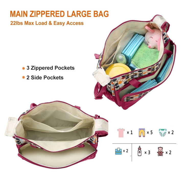5PCS Baby Nappy Diaper Bags Set Mummy Diaper Shoulder Bags w/ Nappy Changing Pad Insulated Pockets Travel Tote Bags Image 4