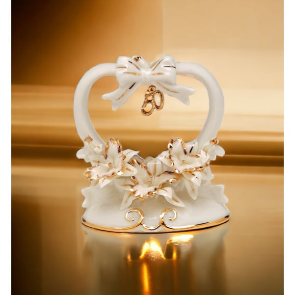 50th Anniversary Orchid Cake Topper with Gold Accents 4 x 4.5 Inches Decor Gift Image 1