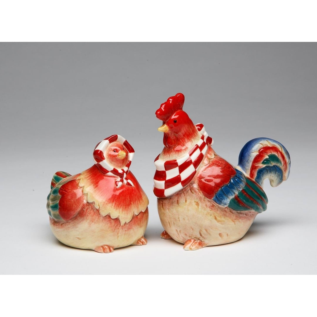 Happy Farm Red Hen Rooster Salt Pepper Shakers Hand Painted Ceramic Image 3