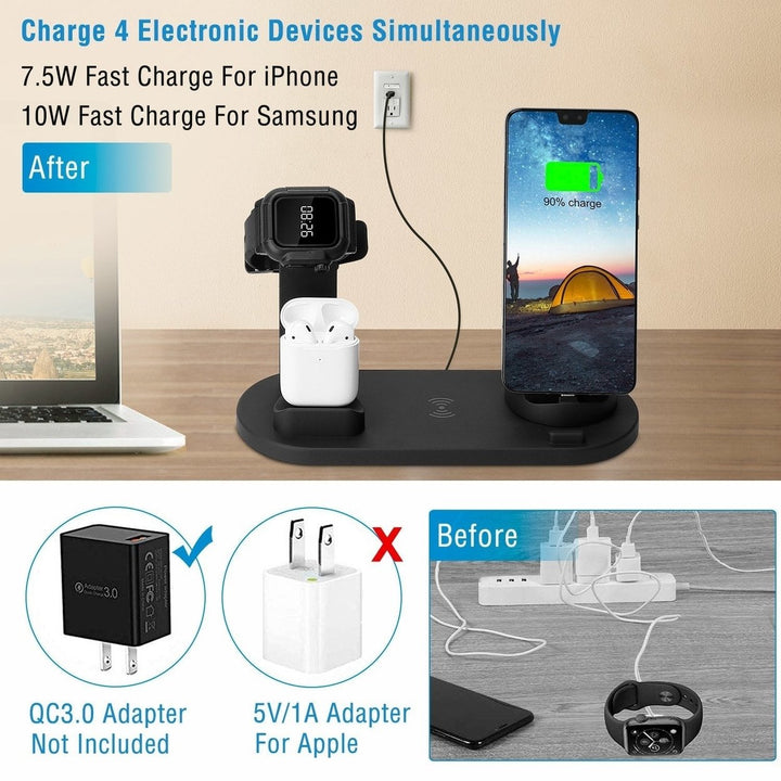 Wireless Charger Dock 4 in 1 10W Fast Charging Station For iPhone Apple iWatch Series Image 4