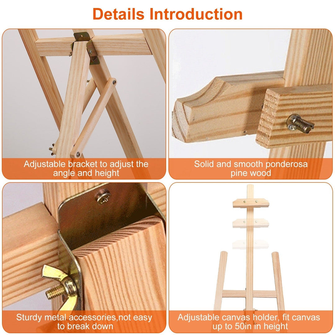 Painting Easel Stand Wooden Inclinable A Frame Tripod Easel Drawing Stand with 63.4 in-68.9in Adjustable Height Hold Image 4