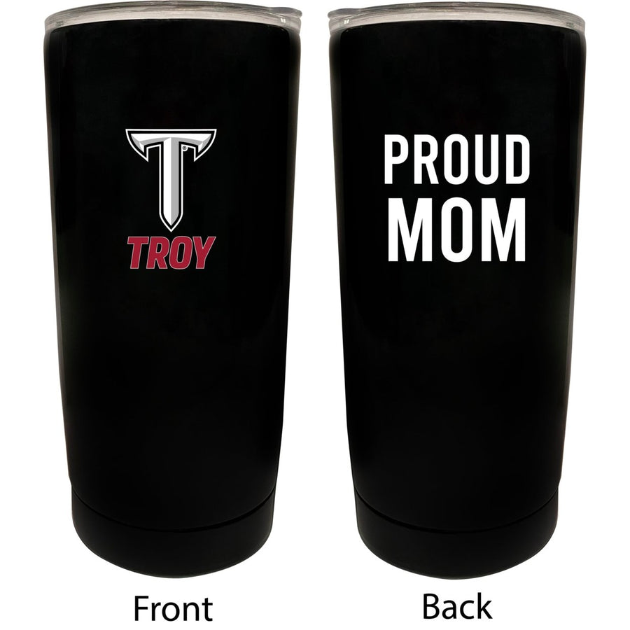 Troy University NCAA Insulated Tumbler - 16oz Stainless Steel Travel Mug Proud Mom Design Black Image 1