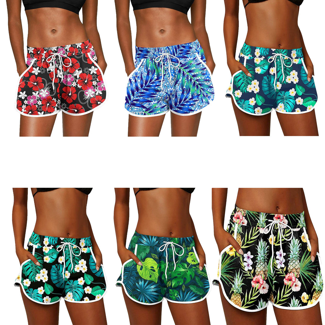 2-Pack Womens Floral Printed Shorts Elastic Waist Drawstring Summer Lounge wear Pants Casual Dolphin Shorts with Pockets Image 1