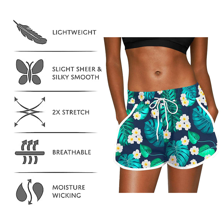 2-Pack Womens Floral Printed Shorts Elastic Waist Drawstring Summer Lounge wear Pants Casual Dolphin Shorts with Pockets Image 3