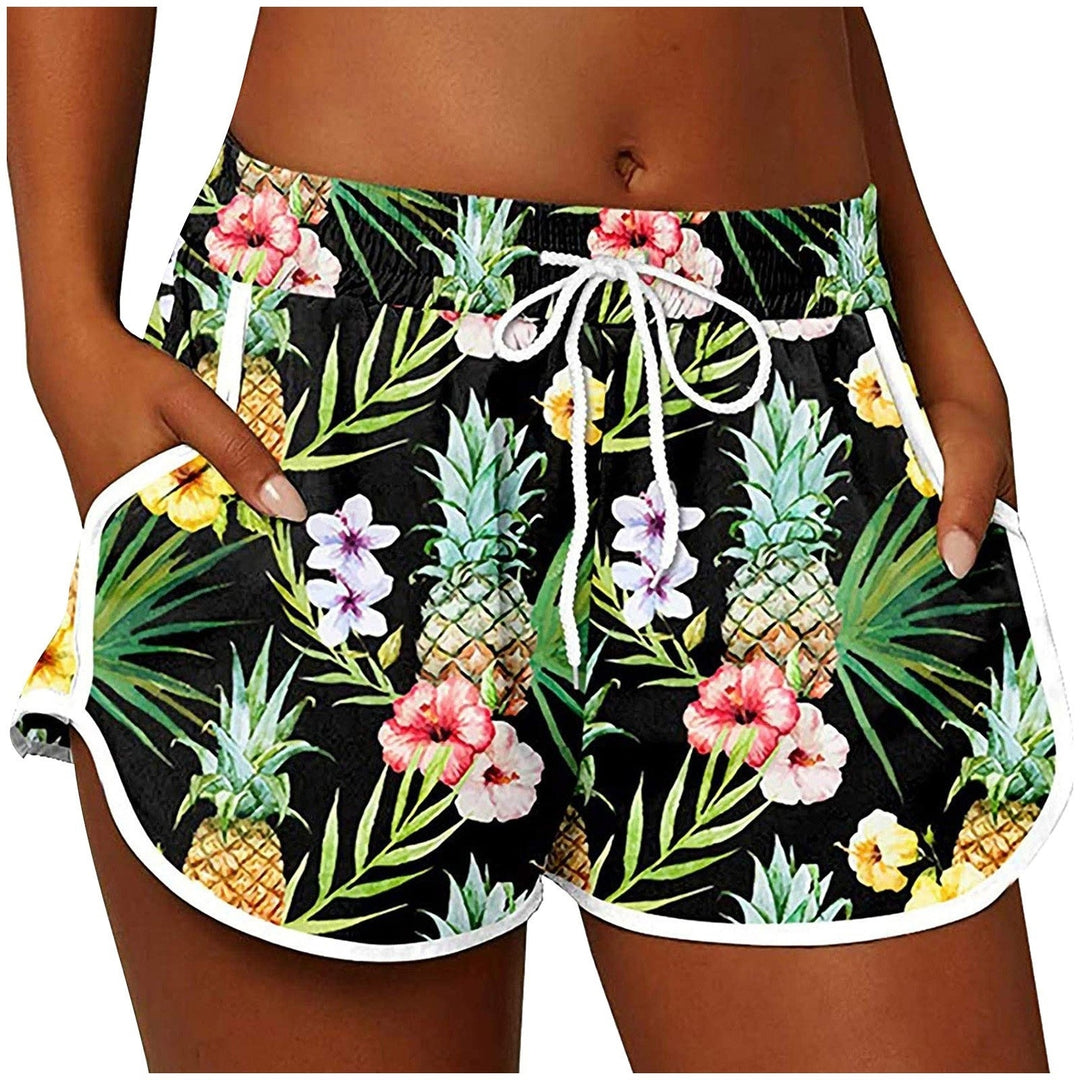 2-Pack Womens Floral Printed Shorts Elastic Waist Drawstring Summer Lounge wear Pants Casual Dolphin Shorts with Pockets Image 8