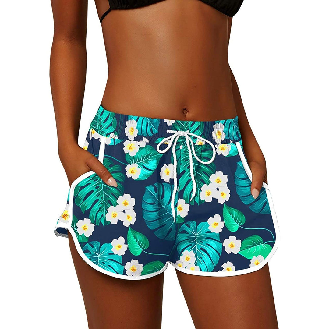 2-Pack Womens Floral Printed Shorts Elastic Waist Drawstring Summer Lounge wear Pants Casual Dolphin Shorts with Pockets Image 9