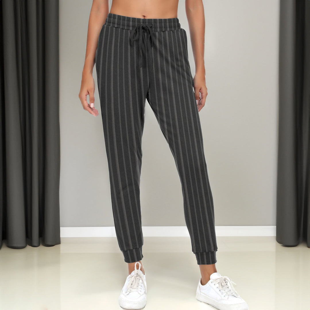 2-Pack Womens Striped Jogger Sweatpants with Pocket Drawstring Elastic Waist- Soft Breathable Casual Active Lounge Wear Image 4