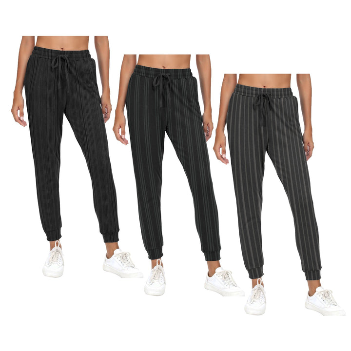 2-Pack Womens Striped Jogger Sweatpants with Pocket Drawstring Elastic Waist- Soft Breathable Casual Active Lounge Wear Image 9