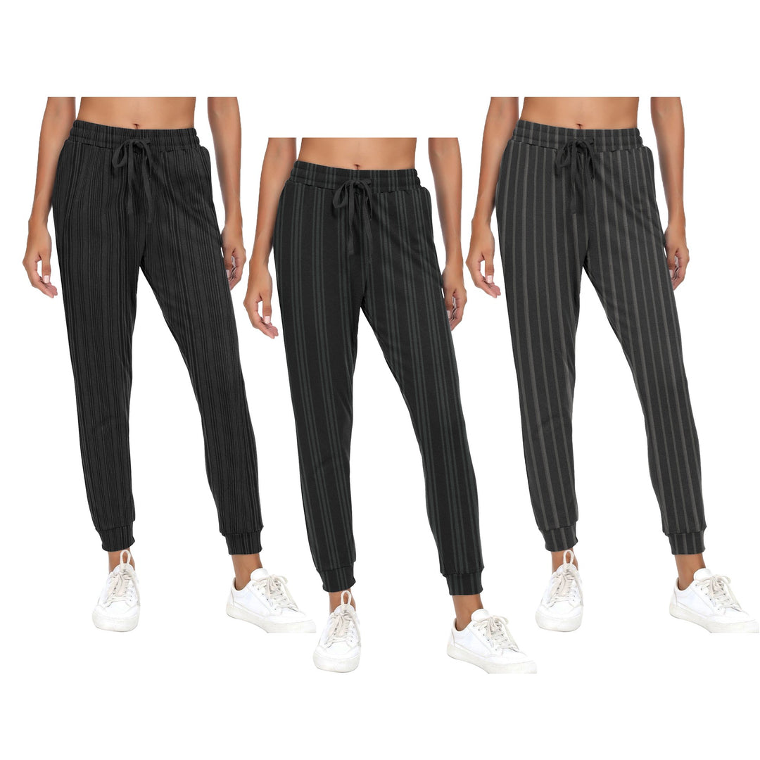 2-Pack Womens Striped Jogger Sweatpants with Pocket Drawstring Elastic Waist- Soft Breathable Casual Active Lounge Wear Image 10