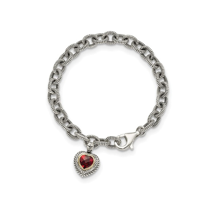 Sterling Silver Natural Garnet Heart Link Bracelet 1.65 Carats (ctw) Image 1