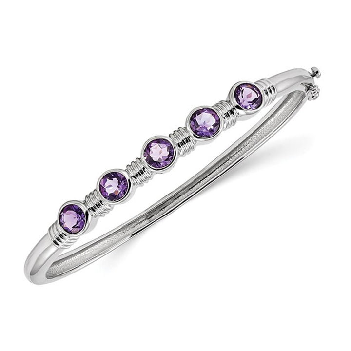 Sterling Silver Amethyst Rhodium Plated Bangle Bracelet (3.00 Carat ctw) Image 1