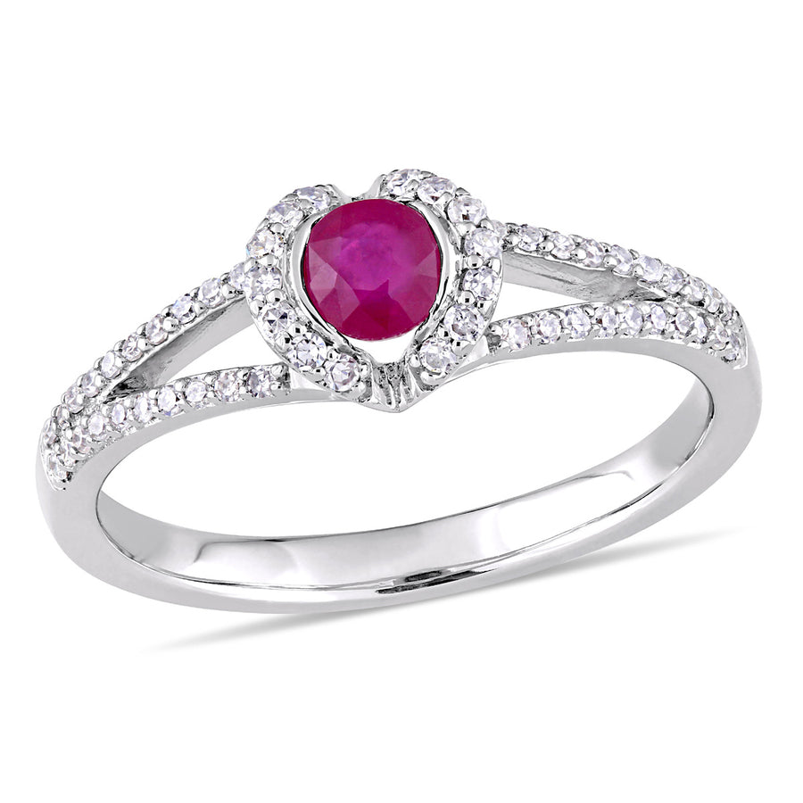 1/3 Carat (ctw) Ruby Ring with Diamonds in 14K White Gold Image 1