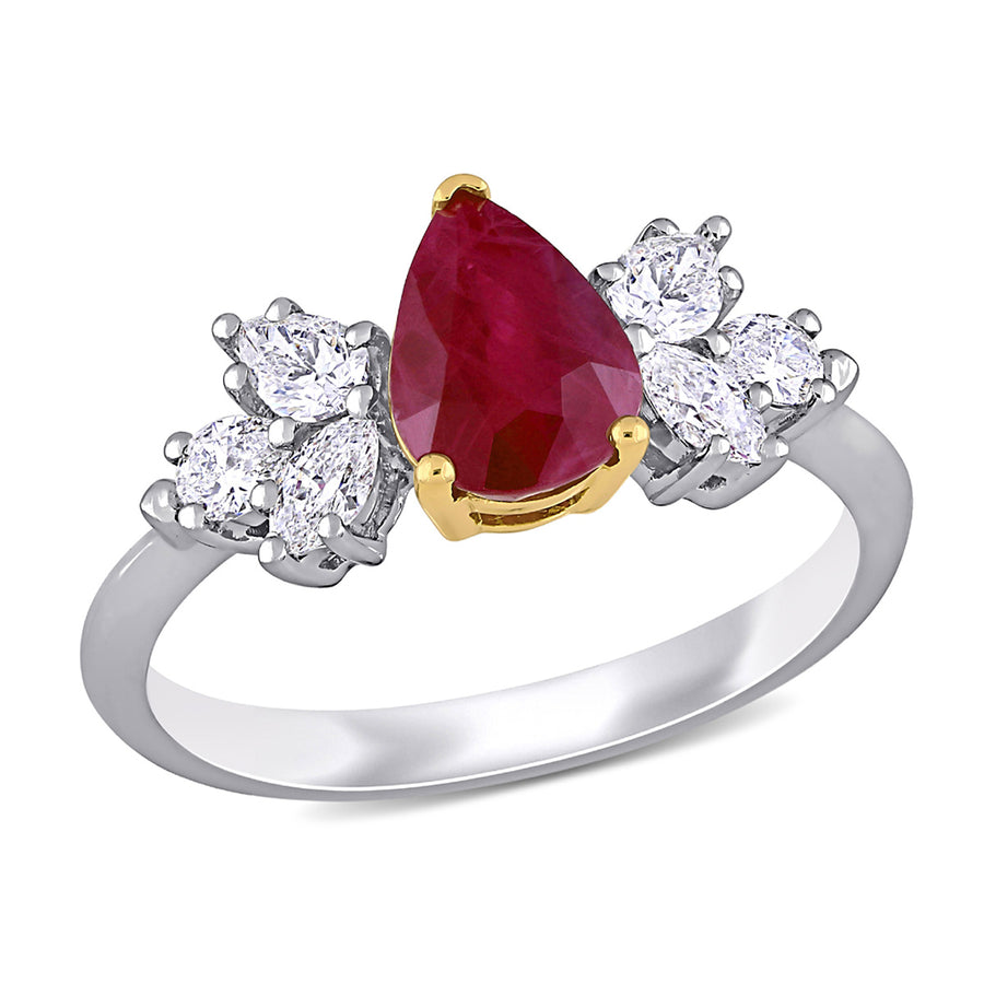 1.48 Carat (ctw) Ruby Pear Engagement Ring with Diamonds in 14K White Gold Image 1