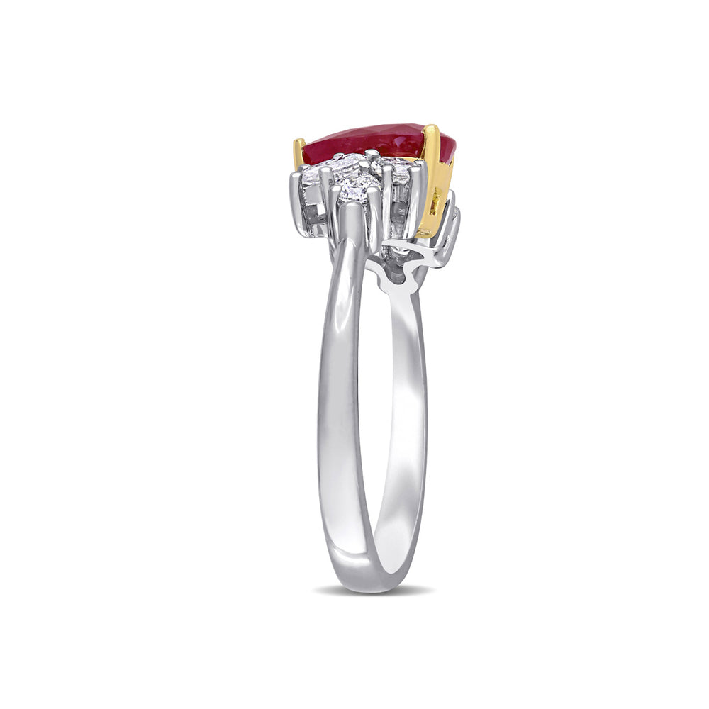 1.48 Carat (ctw) Ruby Pear Engagement Ring with Diamonds in 14K White Gold Image 2