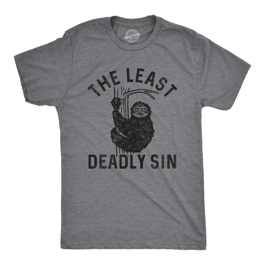 Mens The Least Deadly Sin T Shirt Funny Lazy Sloth Joke Tee For Guys Image 1