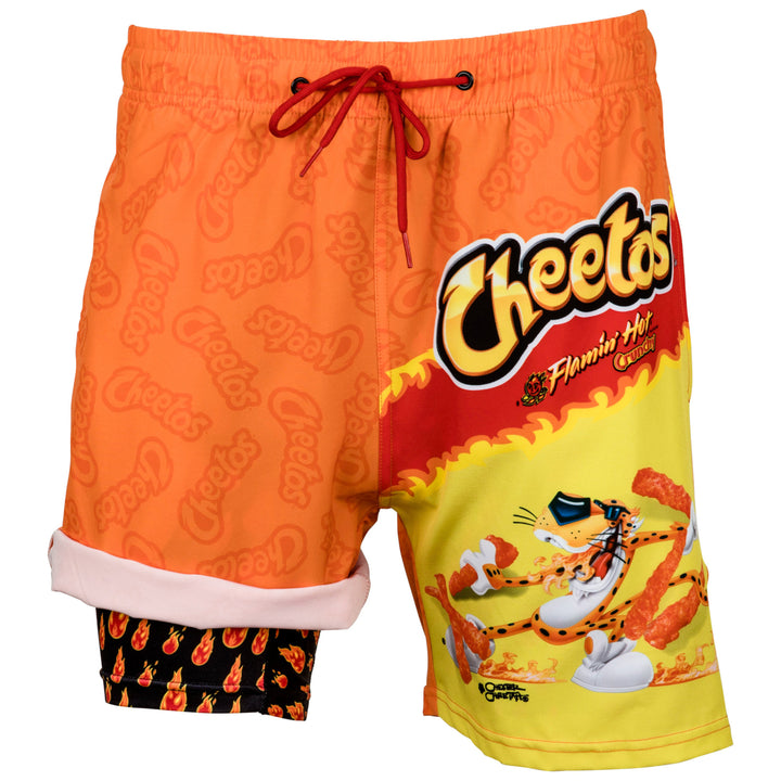 Flaming Hot Cheetos Bag 6" Inseam Lined Swim Trunks Image 4