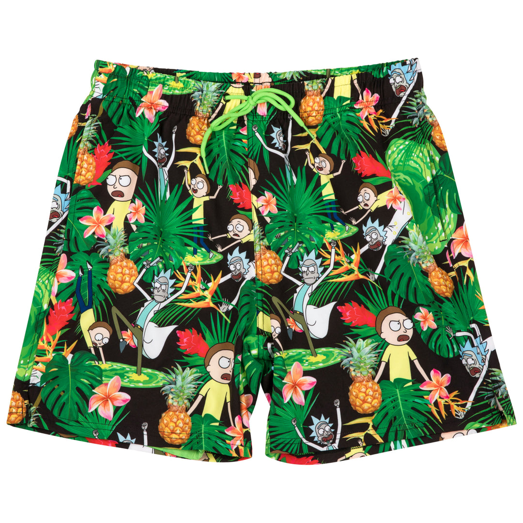 Rick And Morty Tropical Adventures 6" Inseam Lined Swim Trunks Image 2