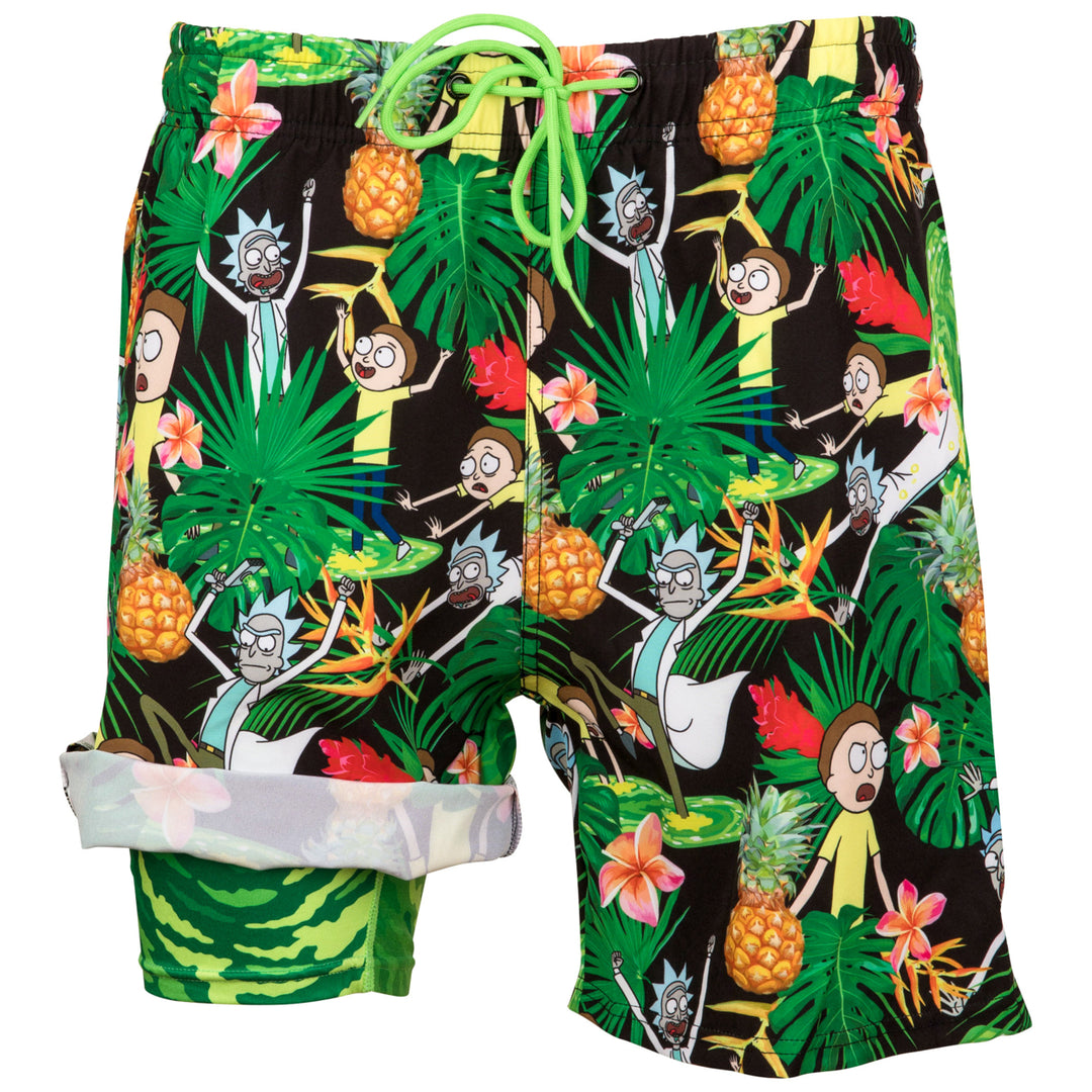 Rick And Morty Tropical Adventures 6" Inseam Lined Swim Trunks Image 4