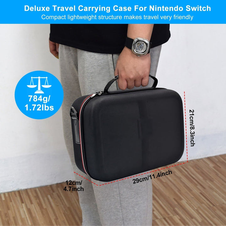 Portable Deluxe Carrying Case for Nintendo Switch Protected Travel Case with Rubberized Handle Shoulder Strap Image 4
