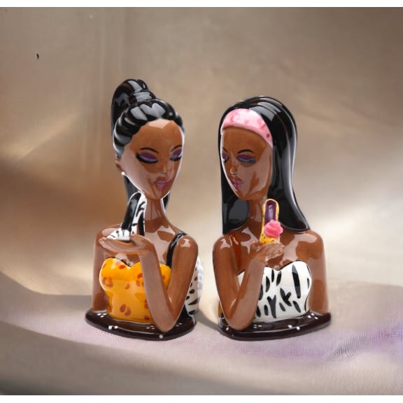 Ceramic African American Ladies Salt and Pepper Shakers Gift Set Image 2