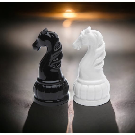 Ceramic Black and White Knight Chess Piece Salt and Pepper Shakers 3.1 inch Image 2