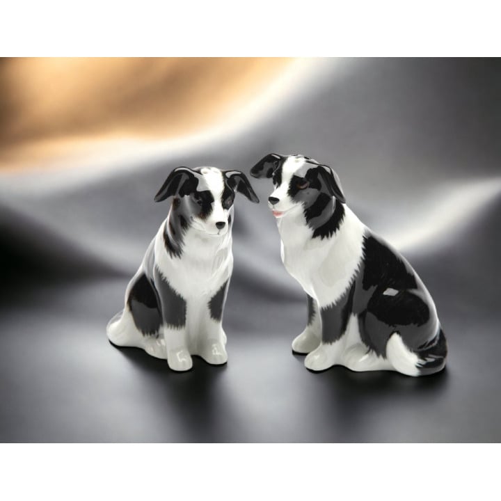 Border Collie Dog Salt and Pepper Shakers Ceramic Black and White Image 2