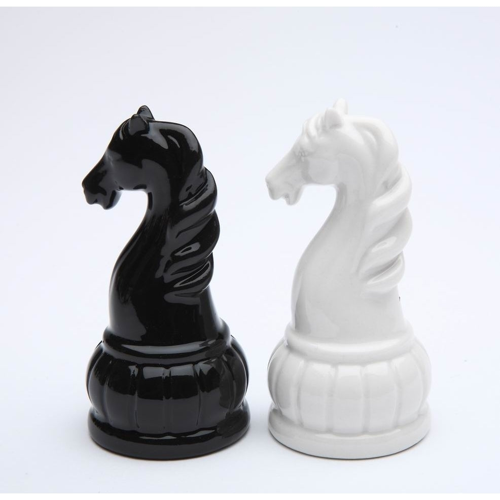 Ceramic Black and White Knight Chess Piece Salt and Pepper Shakers 3.1 inch Image 3