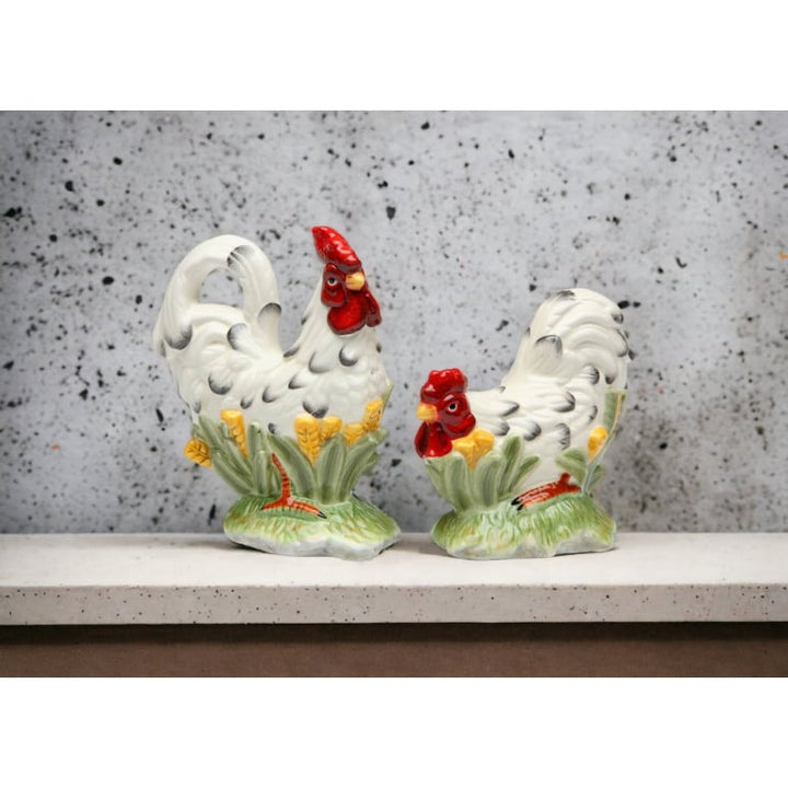 Black and White Ceramic Rooster Salt and Pepper Shakers Image 2