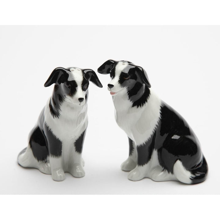 Border Collie Dog Salt and Pepper Shakers Ceramic Black and White Image 3