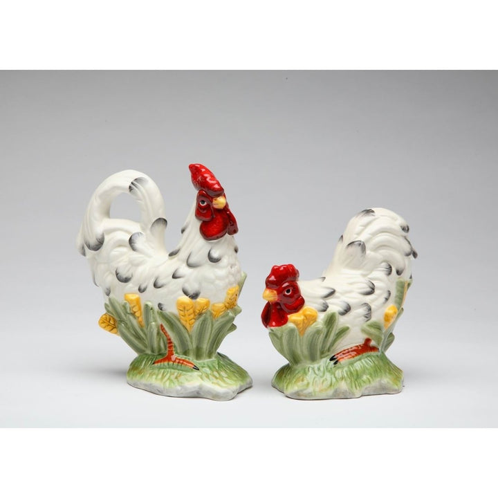 Black and White Ceramic Rooster Salt and Pepper Shakers Image 3