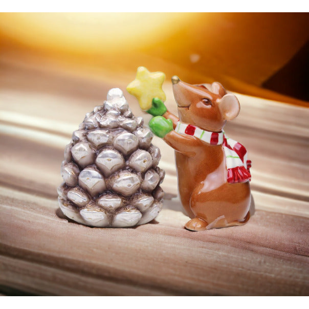 Ceramic Christmas Mouse Pinecone Salt and Pepper Shakers Image 2