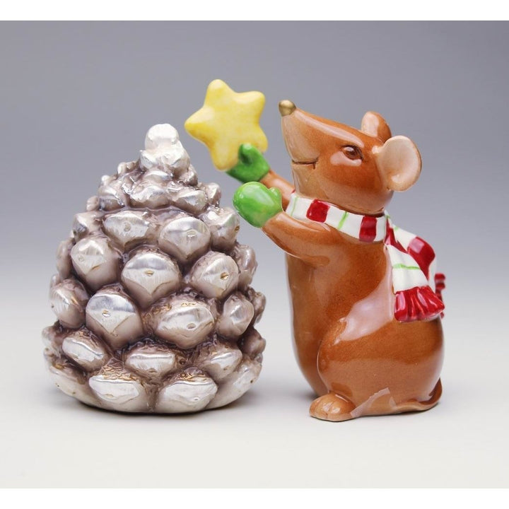 Ceramic Christmas Mouse Pinecone Salt and Pepper Shakers Image 3