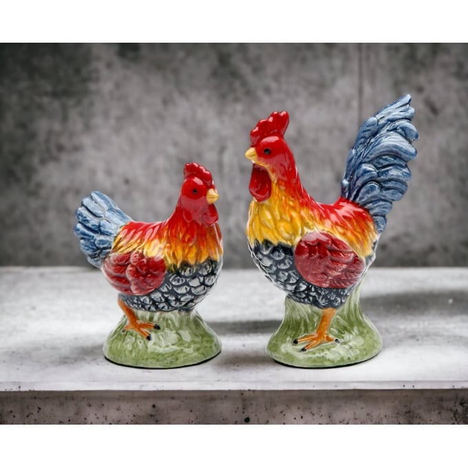 Mini Rainbow Rooster Salt and Pepper Shakers Ceramic Image 2