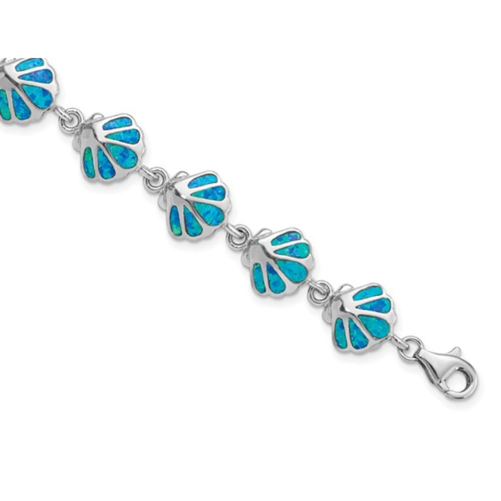 Sterling Silver Lab-Created Blue Opal Sea Shell 7 Inch Bracelet Image 4