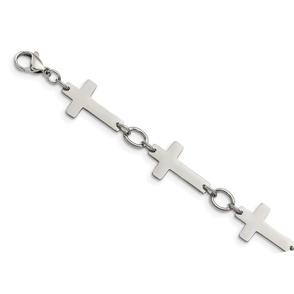 Mens Stainless Steel Sideways Cross Bracelet 8 Inch Image 3