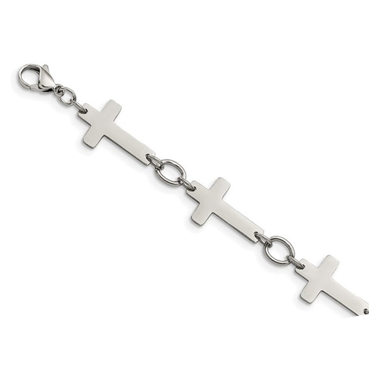 Mens Stainless Steel Sideways Cross Bracelet 8 Inch Image 3