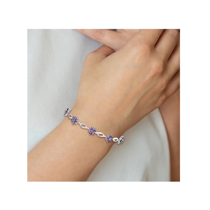 4.00 Carat (ctw) Amethyst Flower Bracelet in Sterling Silver Image 4